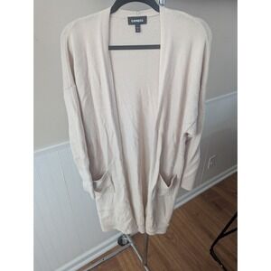 Express Womens Cream Longline Open Front Cardigan Sweater Small Tan Beige Knit
